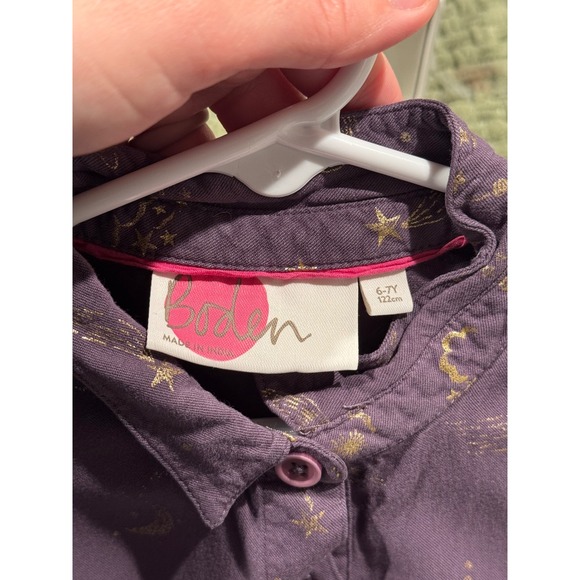 Boden Girls Purple Constellation Print Button Front Dress with Tie Size 6-7 - Picture 6 of 7